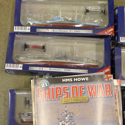 719 - Sixteen Warships of WWII Collection model ships, boxed and magazines