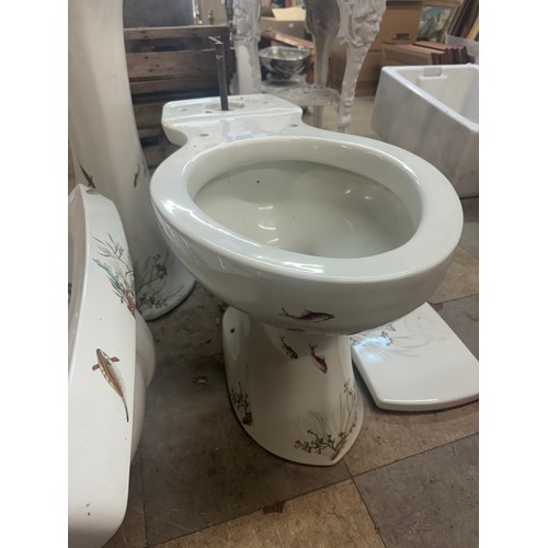 242 - A Johnson Bros. hand painted Swanlyne toilet and sink