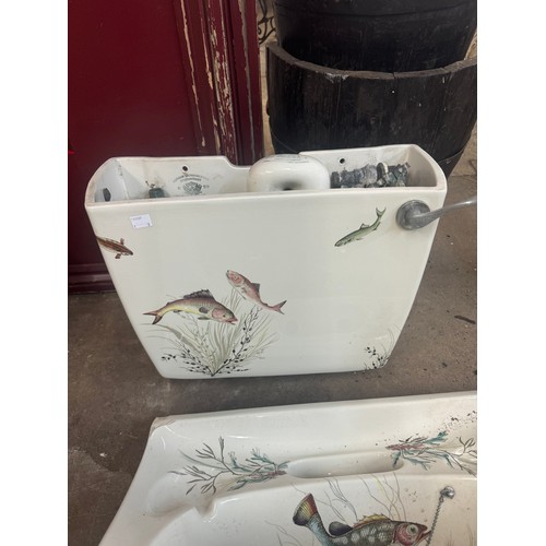 242 - A Johnson Bros. hand painted Swanlyne toilet and sink