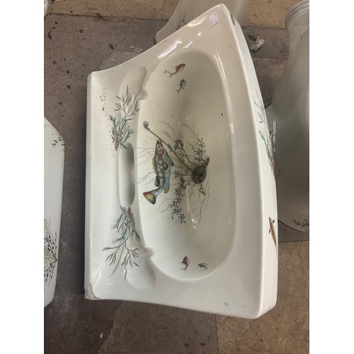 242 - A Johnson Bros. hand painted Swanlyne toilet and sink