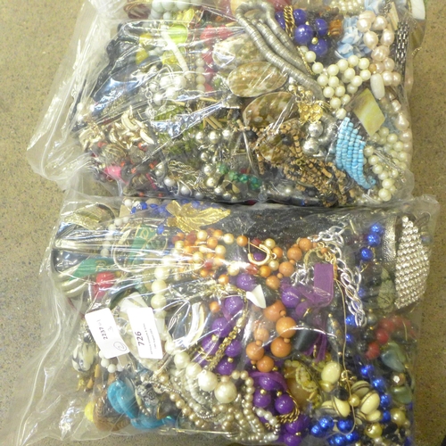 726 - Two bags of costume jewellery