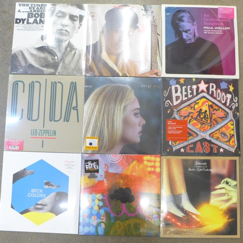 727 - Seventeen sealed LP records including Bob Dylan, Paul Weller, Led Zeppelin, Adele