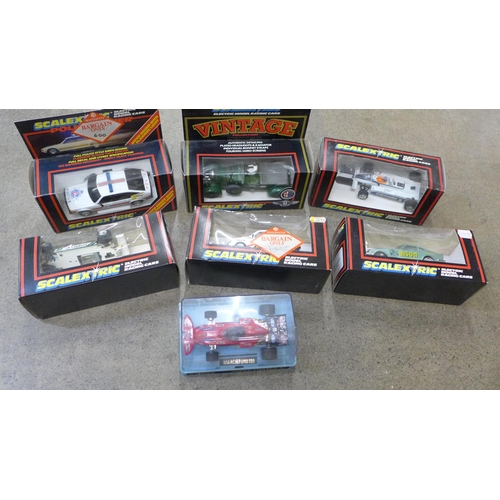 731 - Seven vintage boxed Scalextric cars, 4½ ltr Bentley, C315 Police Rover, C303 Austin Metro, C380 Biso... 