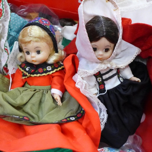 743 - Six dolls including a Shirley Temple doll, a/f, and others, all vintage, together with a box of worl... 