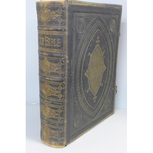 748 - A 19th Century family Bible published by J Harwood & Company with gilt metal fittings