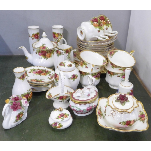 756 - A Royal Albert Old Country Roses six setting tea set, lacking two side plates and other ornaments an... 