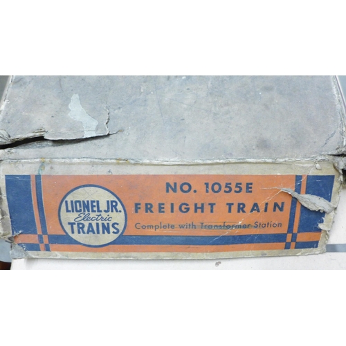 759 - A Lionel pre-war O gauge JR electric freight train set, No. 1055E boxed, lacking transformer and add... 