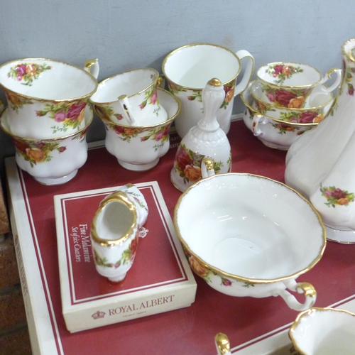 764 - A collection of Royal Albert Old Country Roses teawares, six setting with tea and coffee sets, soup ... 