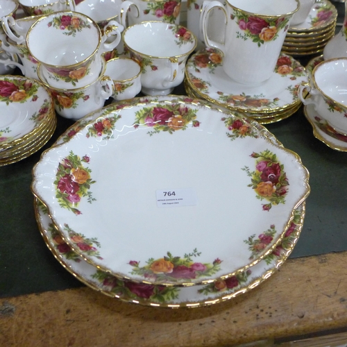 764 - A collection of Royal Albert Old Country Roses teawares, six setting with tea and coffee sets, soup ... 