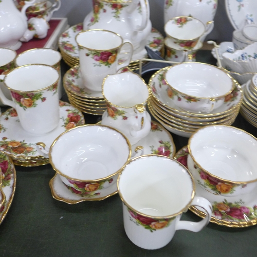 764 - A collection of Royal Albert Old Country Roses teawares, six setting with tea and coffee sets, soup ... 