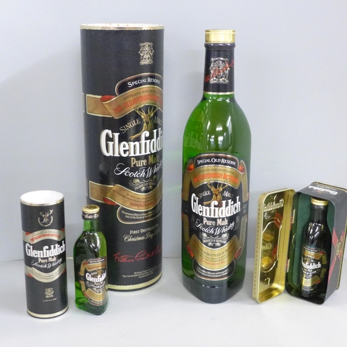 779 - A bottle of Glenfiddich Special Reserve pure malt scotch whisky and two miniatures