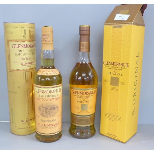 780 - Two bottles of Glenmorangie Ten Years Old single Highland malt scotch whisky, boxed