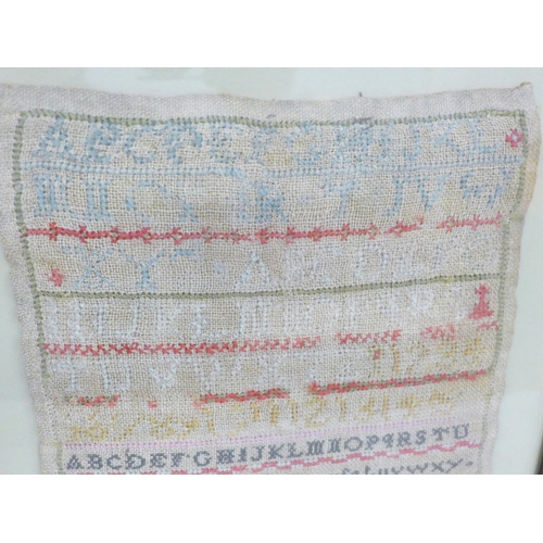 789 - An early 19th century framed needlework sampler, Ruth Simpson, aged 9, 1838