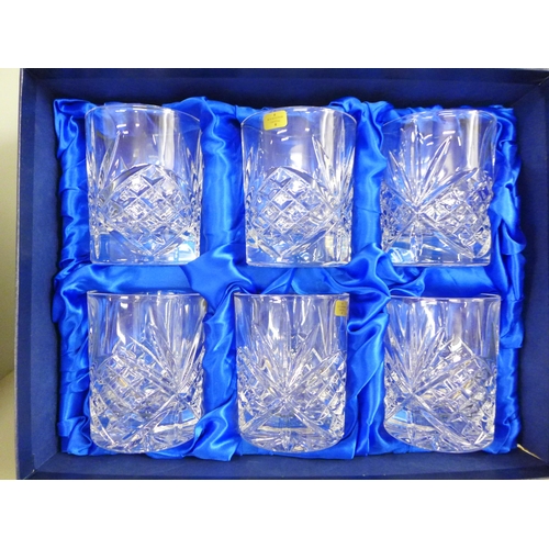 795 - A cased set of six Rockingham crystal whisky glasses and a pair of brandy glasses