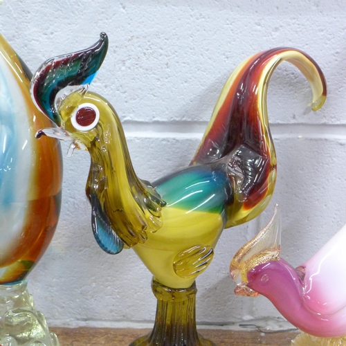 796 - Three large Murano glass models of birds and a glass model of a horse