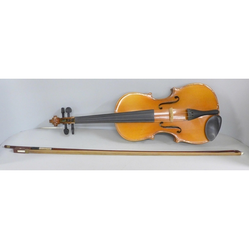 797 - A Chinese Skylark cased violin, back 34cm