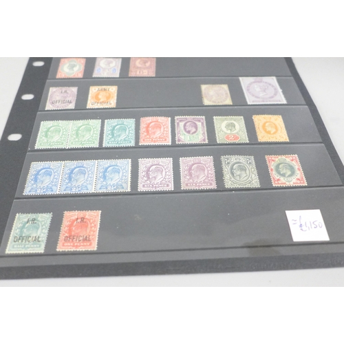 816 - Stamps; a stocksheet of mint Great Britain Queen Victoria and Edward VII stamps