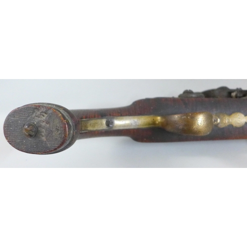 821 - A large flintlock pistol, marked London, a/f, 58cm **PLEASE NOTE THIS LOT IS NOT ELIGIBLE FOR IN-HOU... 