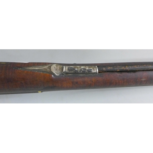 821 - A large flintlock pistol, marked London, a/f, 58cm **PLEASE NOTE THIS LOT IS NOT ELIGIBLE FOR IN-HOU... 