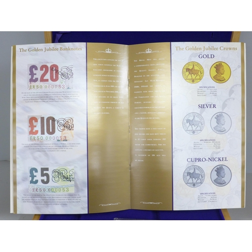 825 - The Royal Mint Her Majesty The Queen Golden Jubilee 1952-2002 UK Crown and Banknote Collection, thre... 