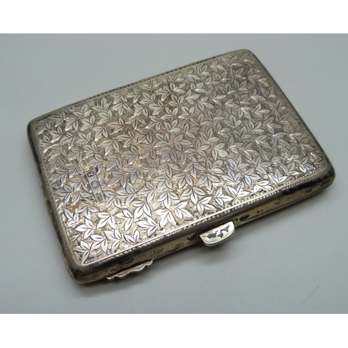 834 - A silver card case with engraved decoration and monogrammed cartouche, Birmingham 1899, 100g, 6.5cm ... 