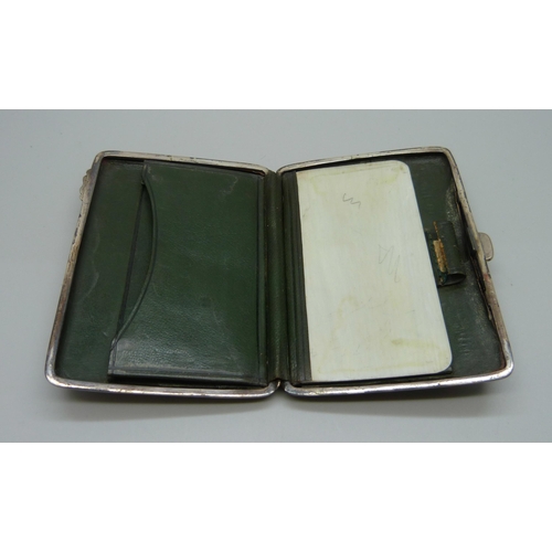 834 - A silver card case with engraved decoration and monogrammed cartouche, Birmingham 1899, 100g, 6.5cm ... 