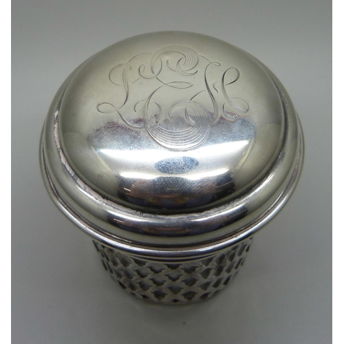 840 - A ‘Maclaren's Imperial Cheese’ sterling silver holder with lid and liner, 53g, liner chipped, height... 