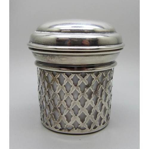 840 - A ‘Maclaren's Imperial Cheese’ sterling silver holder with lid and liner, 53g, liner chipped, height... 