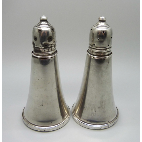 845 - A pair of silver condiments, weighted, one a/f