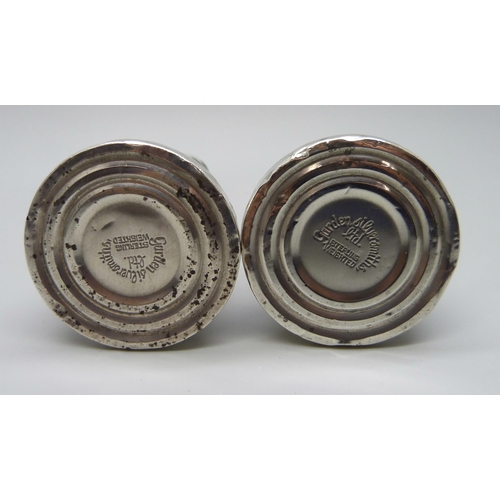 845 - A pair of silver condiments, weighted, one a/f