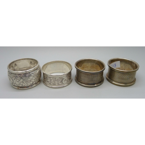 849 - Four silver napkin rings, 68g