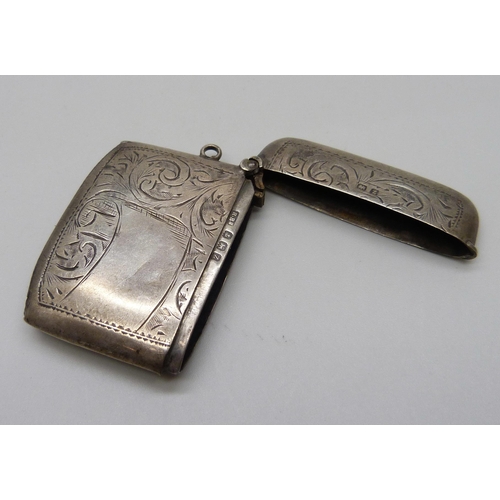 854 - A silver vesta case, Birmingham 1924