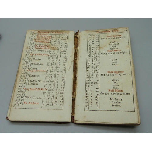 876 - 'Goldsmith. An Almanack for the Year Our Lord11787', John Goldsmith, leather bound with slip case, w... 