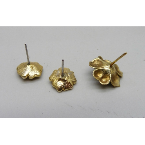 894 - Two yellow metal stick pins, a stick pin with a 15ct gold top, a/f, a single 9ct gold earring, a sil... 