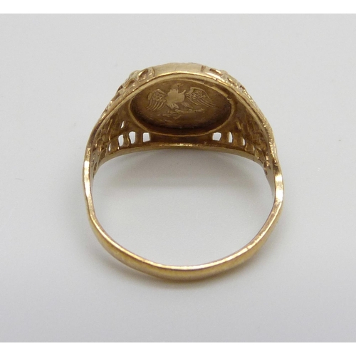 963 - A 9ct gold ring, 2.2g, I