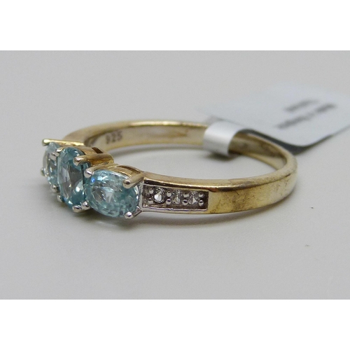 970 - A silver gilt topaz and zircon ring, R