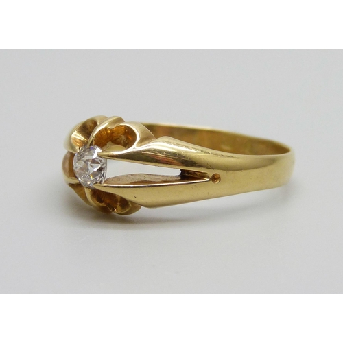 977 - A Victorian 18ct gold diamond solitaire ring, London 1875, 4.6g, T