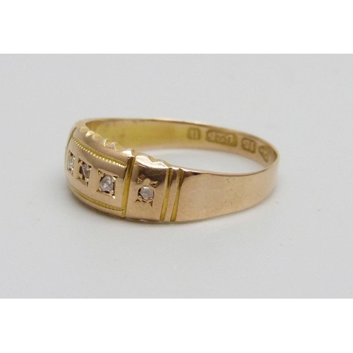 990 - A Victorian 15ct gold and diamond ring, Chester 1876, 1.6g, N