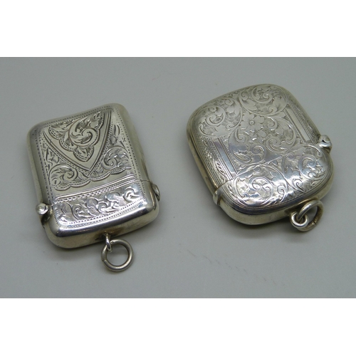 994 - Two silver vesta cases with engraved detail, 60g