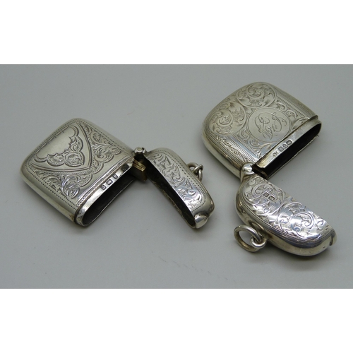 994 - Two silver vesta cases with engraved detail, 60g