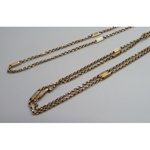 997 - A yellow metal fancy link guard chain, loop marked (9. 375.), 27.9g