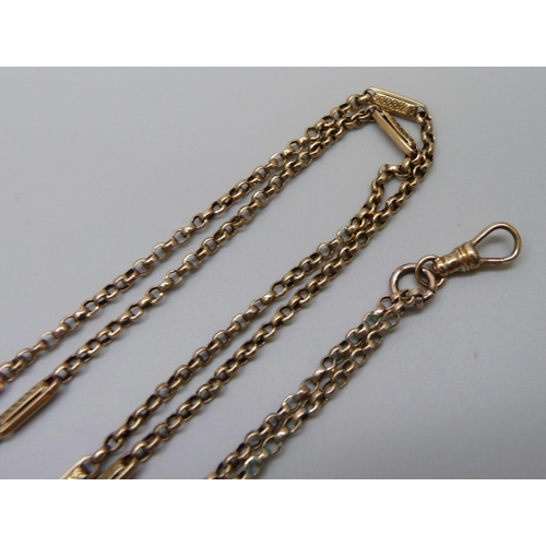 997 - A yellow metal fancy link guard chain, loop marked (9. 375.), 27.9g