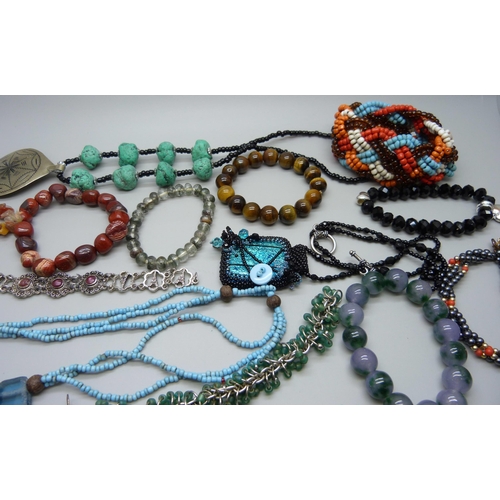 998 - Jewellery including turquoise, French jet, tiger's eye, etc.