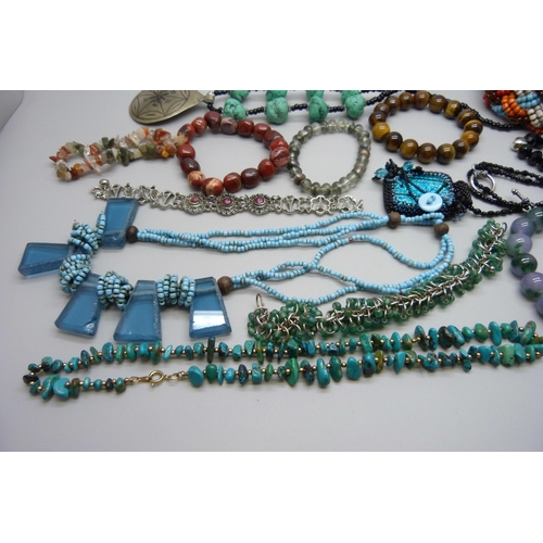 998 - Jewellery including turquoise, French jet, tiger's eye, etc.