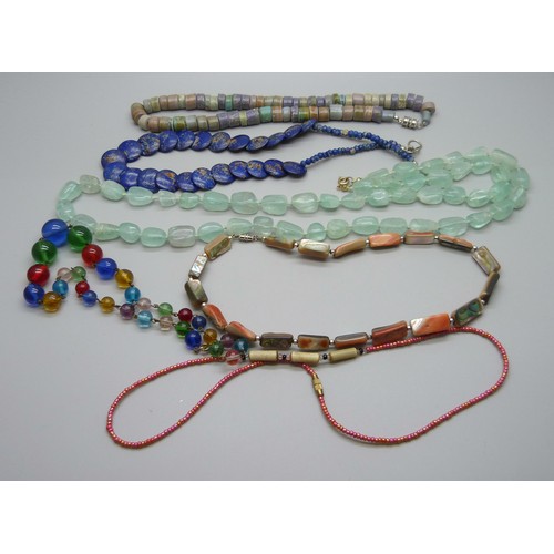 1026 - Vintage costume necklaces including coral and abalone