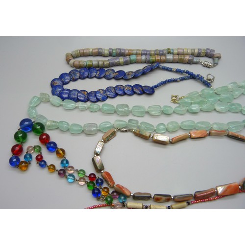 1026 - Vintage costume necklaces including coral and abalone