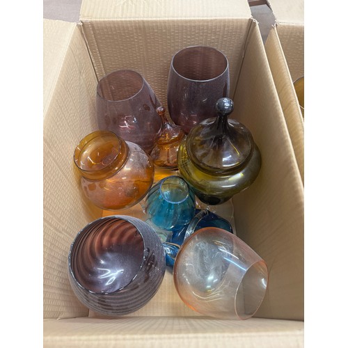 252 - Three boxes of coloured glass vases and goblets