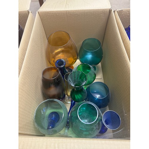 252 - Three boxes of coloured glass vases and goblets