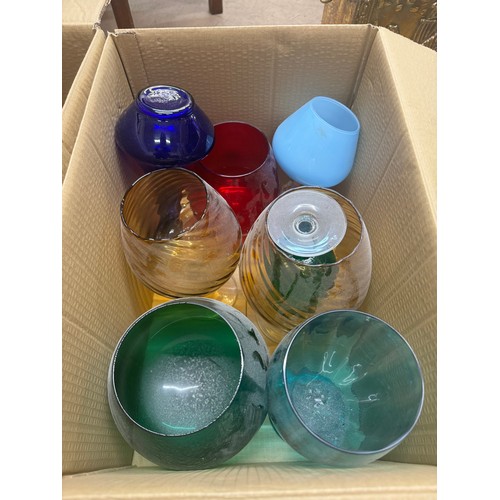 252 - Three boxes of coloured glass vases and goblets