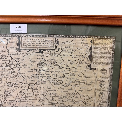 270 - A John Speede map of Leicester, framed